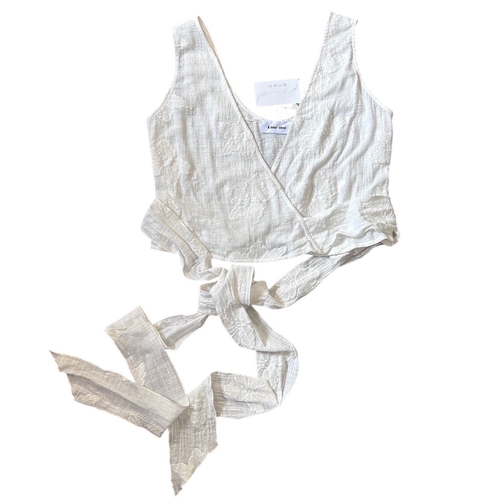 NWT Line & Dot White Floral Jacquard Wrap Crop Top Womens Size Medium LT1990A